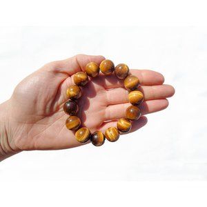 Tigers Eye Bracelet 16 mm Round Beads, Shiny 100% Natural Genuine Tigers Eye